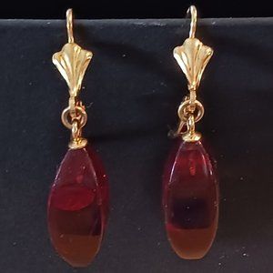 Vintage 14K Gold and Amber Lever back Earrings